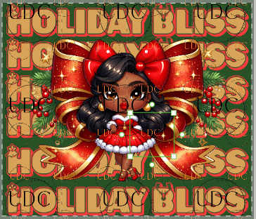 Holiday Bliss Christmas Tumbler Wrap Design, Festive Black Girl Clipart, Christmas Bow Sublimation PNG, Red and Green Holiday Cheer Art product image (1)