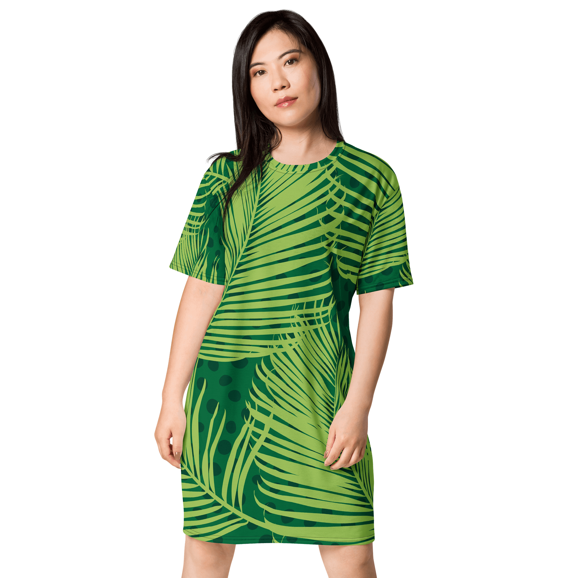 Oversized Green Tropical Print T-Shirt Dress product image (1)