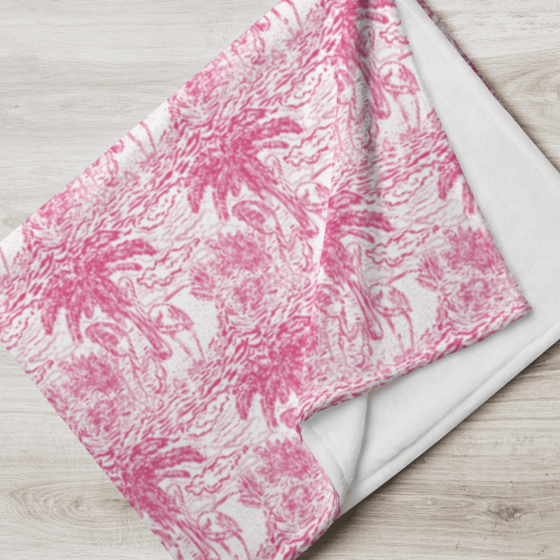 Flamingo Fancy Toile Throw Blanket | Pink on White Tropical Toile with Cheeky Flamingos | by Monique Faella Designs™ product image (1)