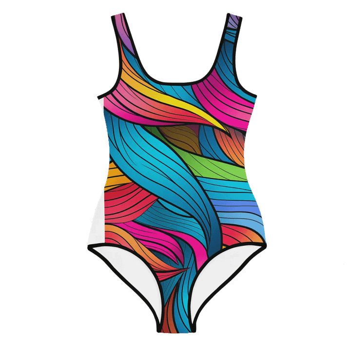 Waves of Rainbow Color One-Piece Girls Bathing Suit product image (1)