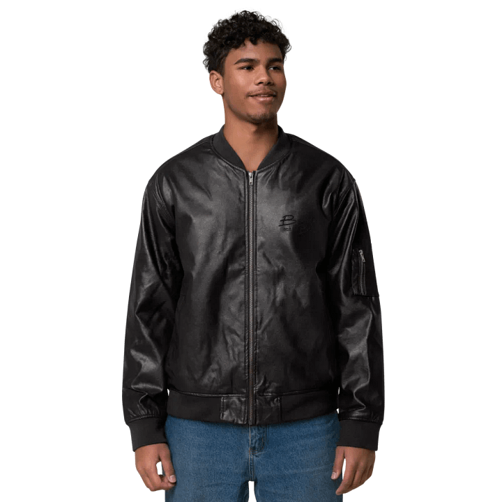 Bubbly and a B*tch monochrome black faux leather jacket product image (2)