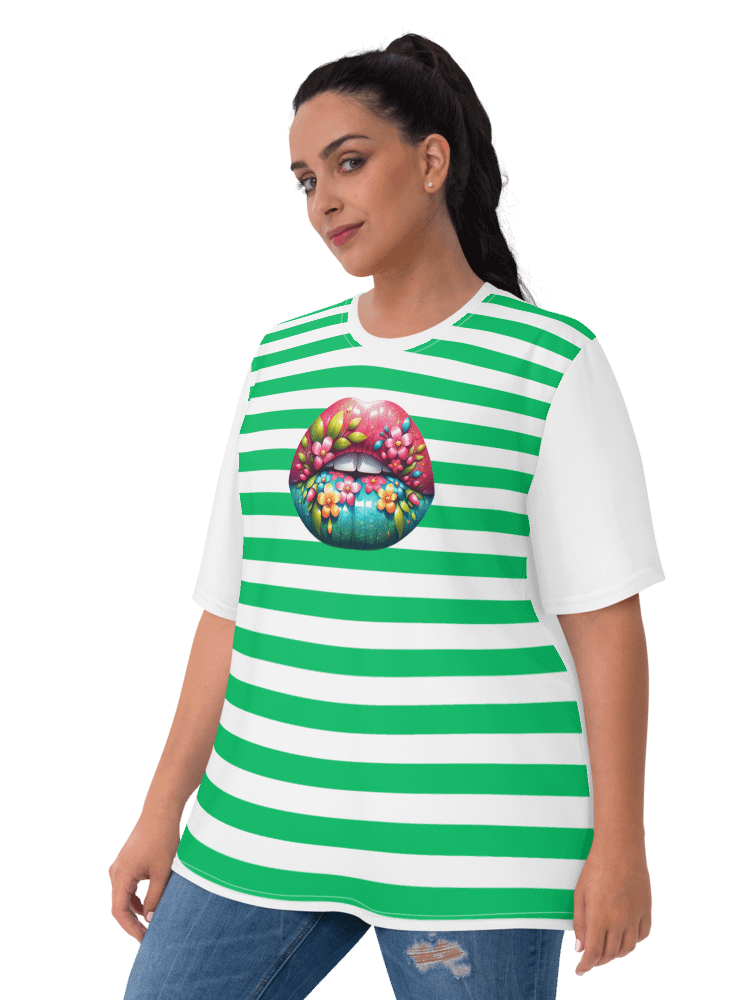 Blooming Lips Green Stripped AOP Tee product image (2)