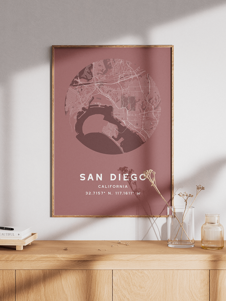 San Diego Street Map Poster – Red Minimalist Circular City Art product image (1)