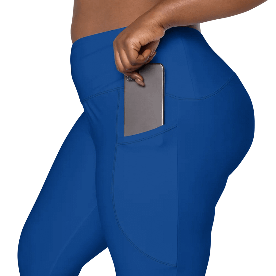Plain Navy-Blue Light Summer Women's High Waisted Premium Crossover Leggings with Pockets by Treasure Pie product image (9)