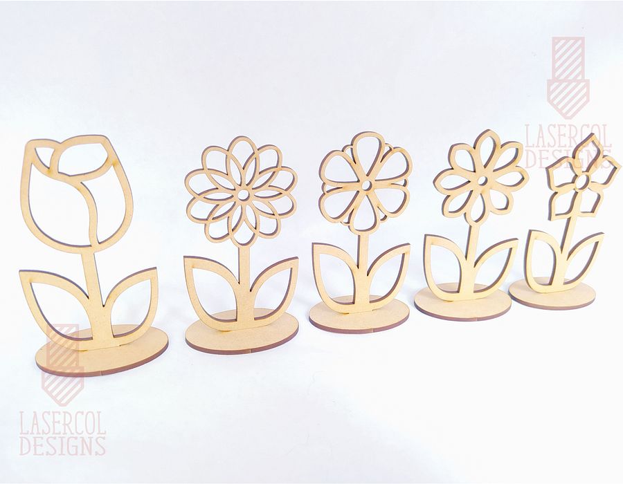 Flowers - Set 4 - (Two Sizes, Five Styles) - Laser Cut Files product image (4)