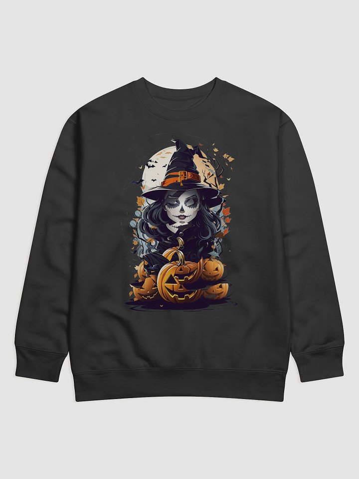 Witch and Pumpkins Sweatshirt – Gothic Halloween Pullover, Spooky Witch & Jack-o’-Lanterns Sweater product image (1)