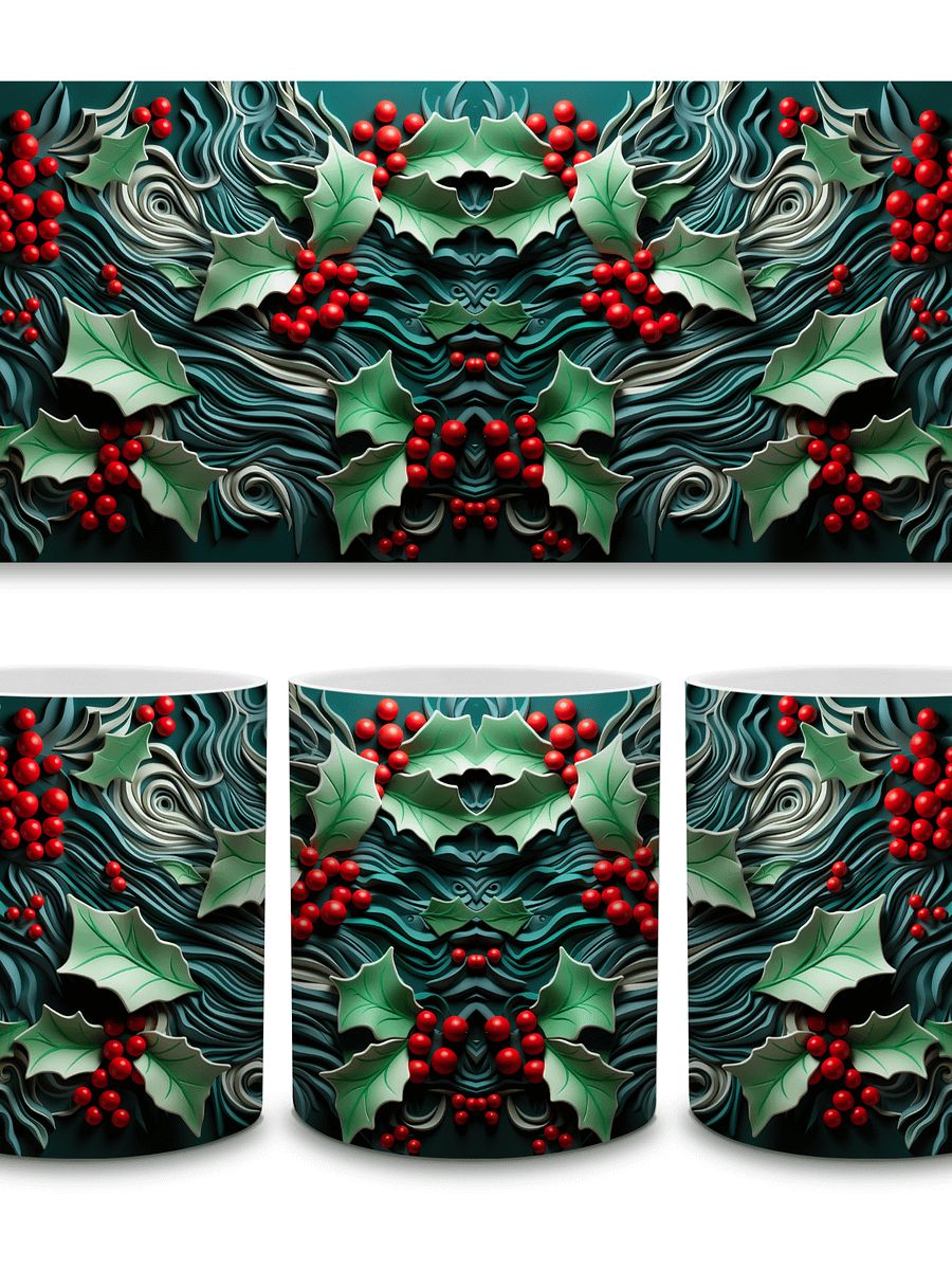 Festive Holly and Berries 11oz Coffee Mug – Elegant Christmas Holiday Ceramic Cup – Perfect for Winter Drinks and Seasonal Décor product image (3)