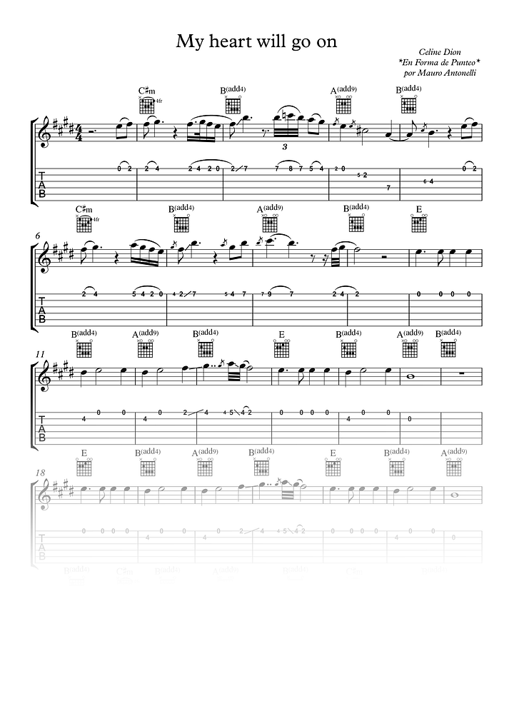 My heart will go on - Partitura + Tabs + Acordes + Pista product image (1)