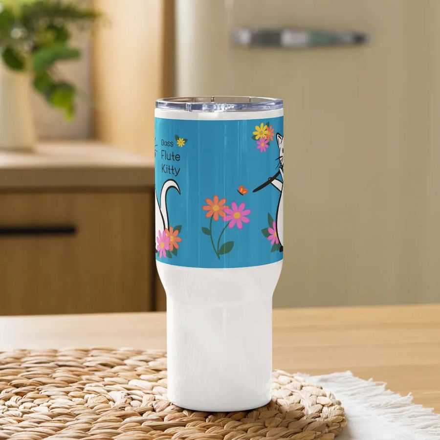 Flute Kitty Travel Mug w handle - Bass Flute product image (9)