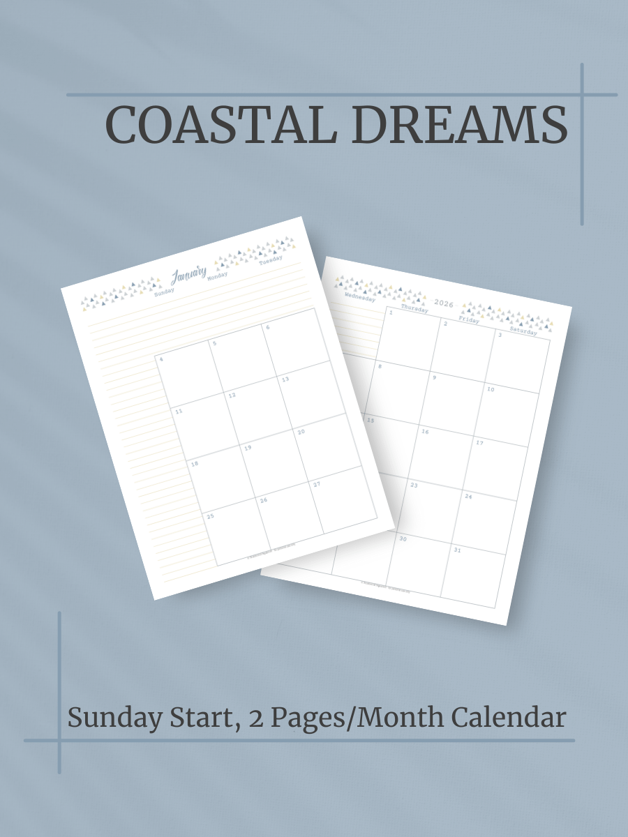 Coastal Dreams 2026 Calendar - 2 Pages per Month, Sunday Start, Letter Size product image (1)