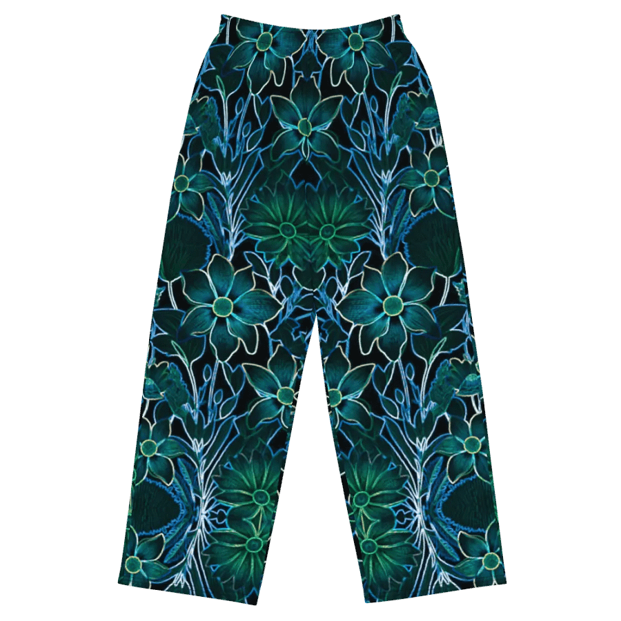 Trippy Teal Floral/All-Over Print Unisex Wide-Leg Pants by Sublicolor product image (5)
