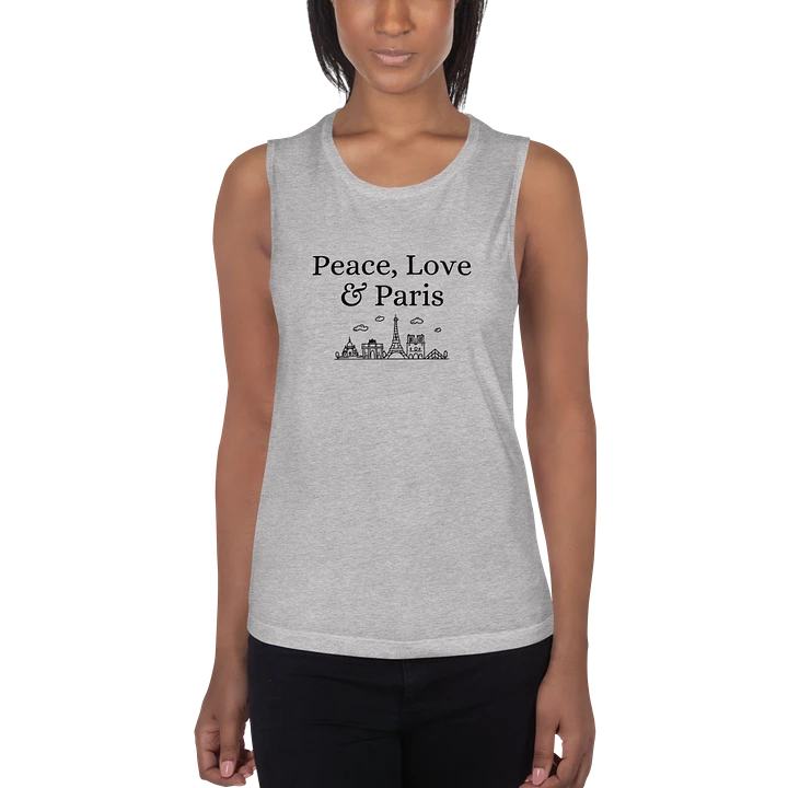 Peace, Love and Paris with Monuments Women's Flowy Muscle Tank | Black Ink product image (3)