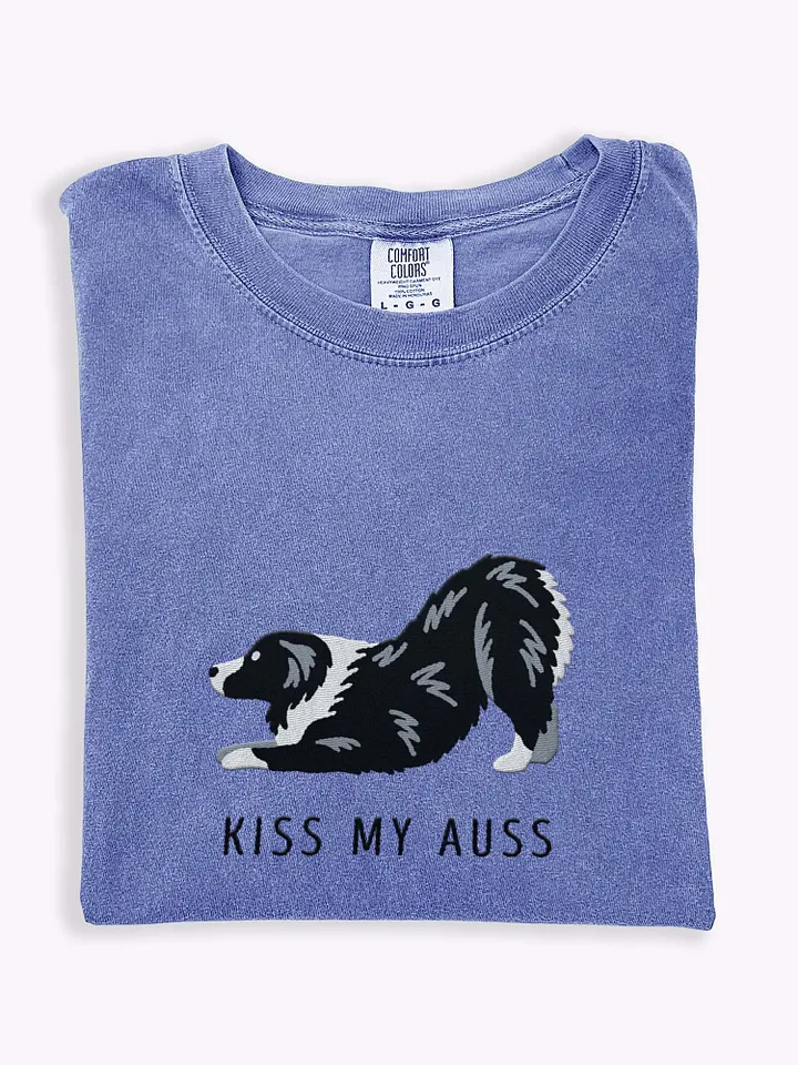 Kiss My Auss(2) T-Shirt(Embroidered) of an Australian Shepherd(Black & White) product image (1)