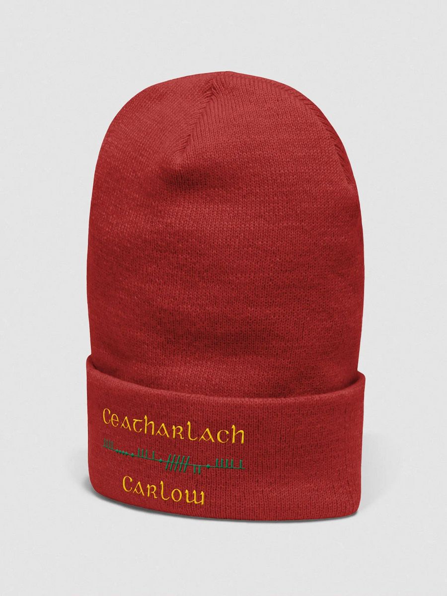 Carlow/Ceatharlach, Red with Green and Gold, Scholastic Style Ogham embroidered Cuffed Beanie product image (4)