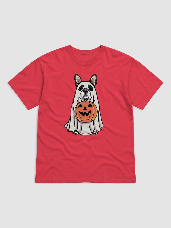Funny Halloween Boston Terrier T-Shirt | Funny Boston Terrier Wearing a Ghost Costume and Holding a Pumpkin Basket product image (1)