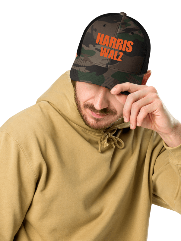 Harris Walz Camouflage Trucker Hat, Embroidered Hat product image (1)
