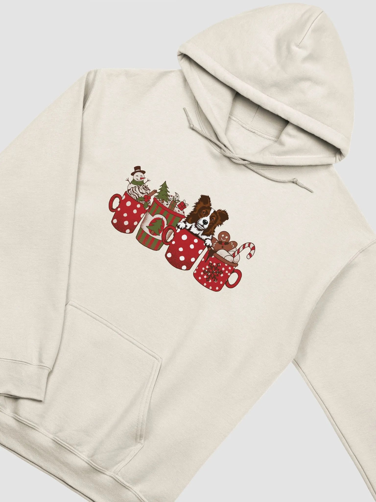 Cute Border Collie(Brown) in a Christmas Cup Hooded Sweatshirt | Funny Christmas Pup in a Cup product image (20)
