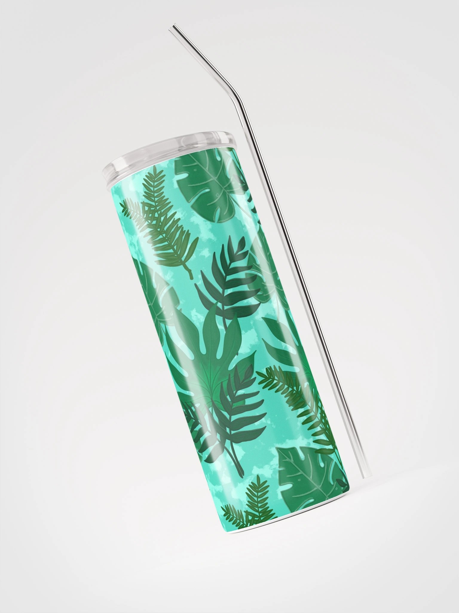 Jungle Leaves Pattern-Aqua Background Stainless Steel Tumbler product image (3)