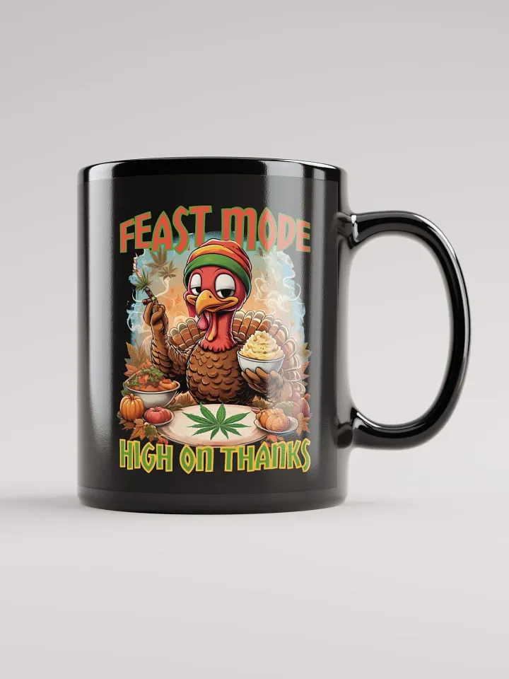 Funny Rasta Turkey Glossy Black Mug | Thanksgiving Weed Mug product image (2)