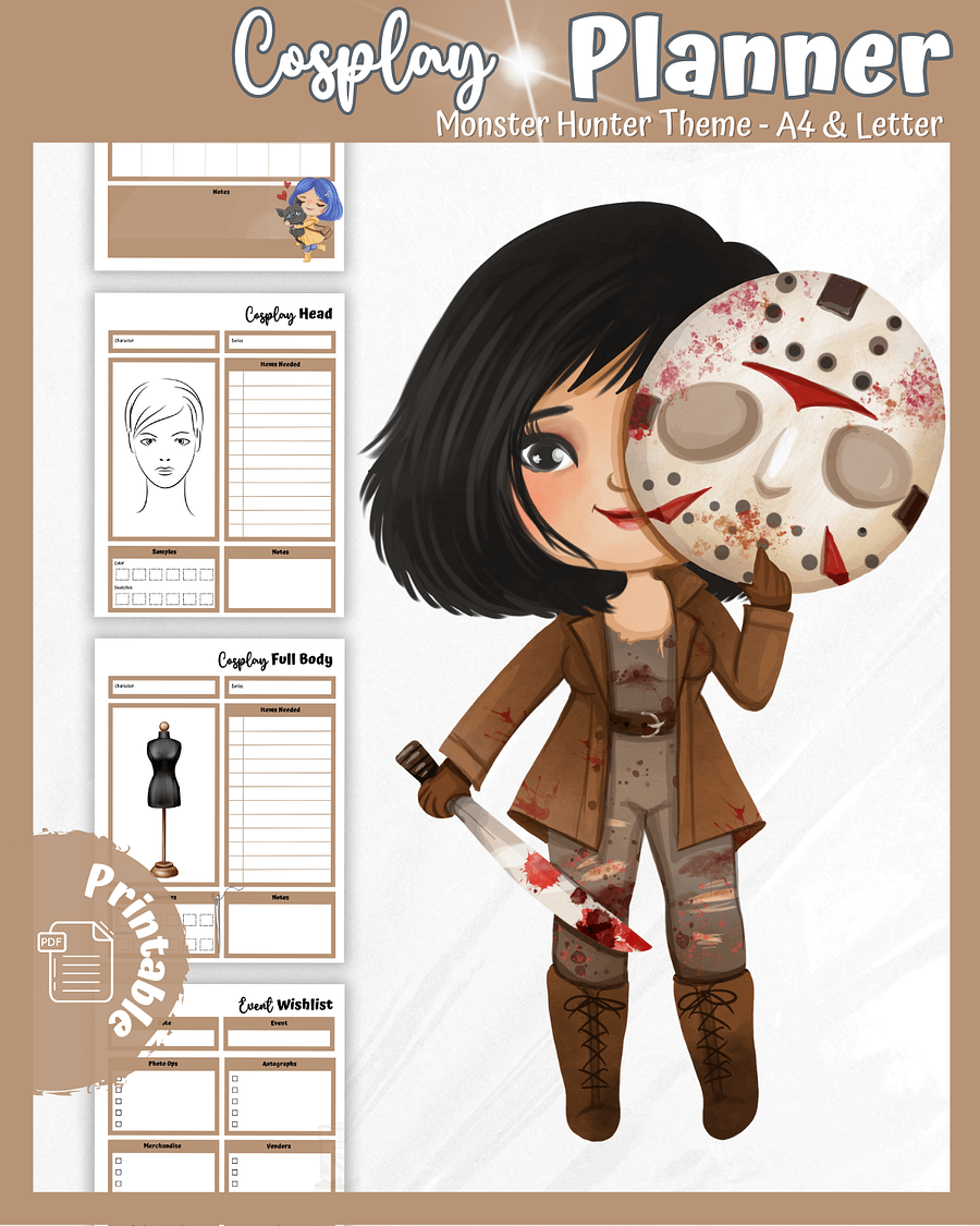Monster Hunter Cosplay Planner – Brown Edition | 54-Page Printable PDF product image (1)