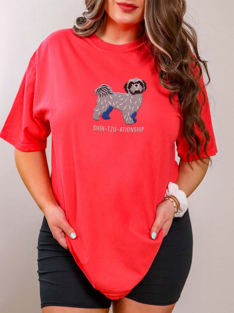 Shih-Tzu-ationship T-Shirt(Embroidered) of a Shih Tzu(Blue) product image (2)