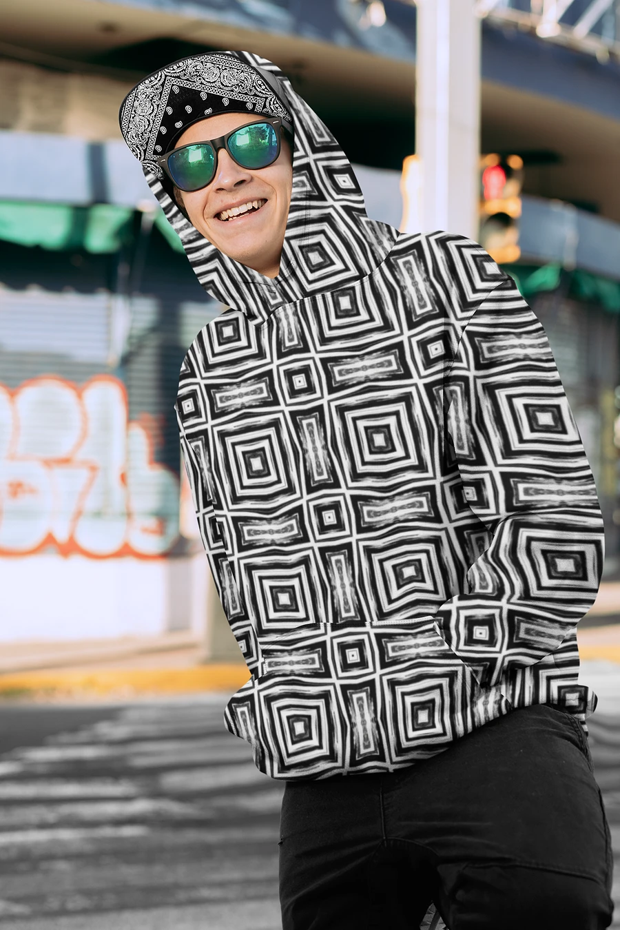 Abstract Monochrome Repeating Pattern Unisex All Over Print Hoodie product image (5)