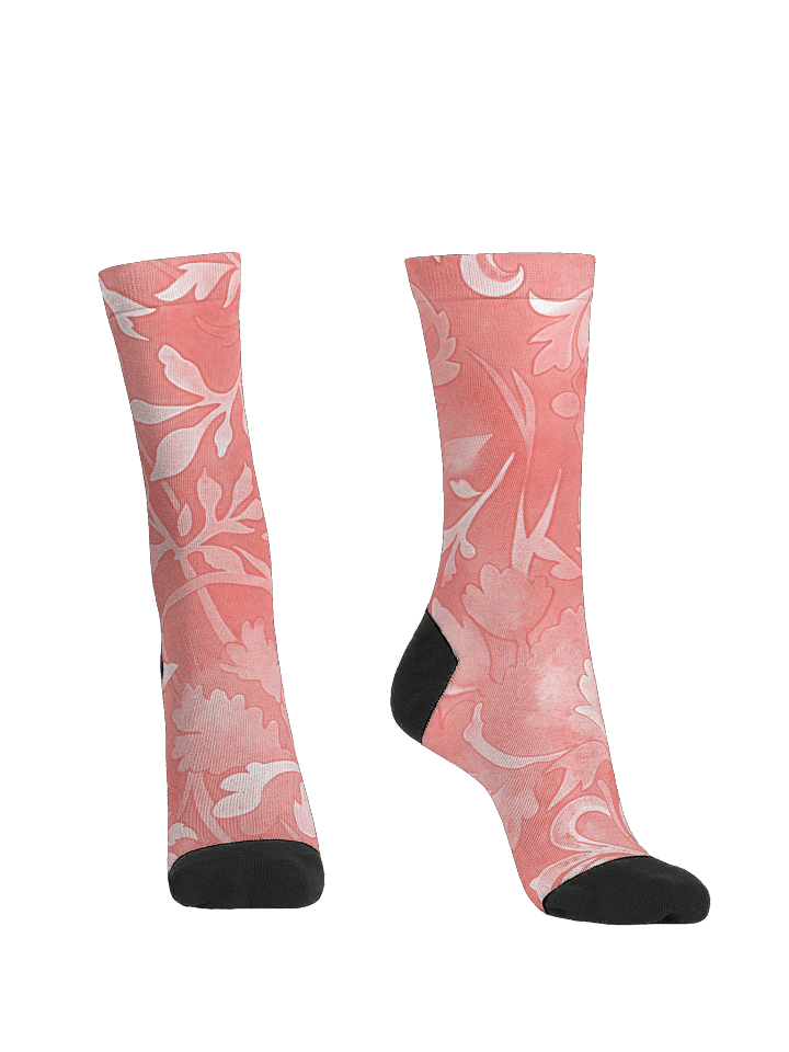 Vintage Floral Pattern Socks – Blush Pink Botanical Crew, Arts & Crafts (William Morris Style) Aesthetic Gift product image (2)