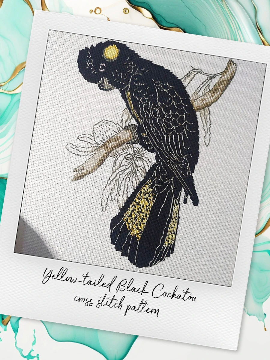 Yellow-tailed Black Cockatoo: Bird Cross Stitch Pattern PDF product image (5)