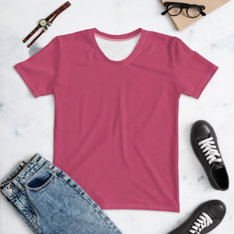 Plain Vibrant Red Soft Summer Women's Crewneck Polyester Heavyweight Premium T-Shirt by Treasure Pie product image (1)