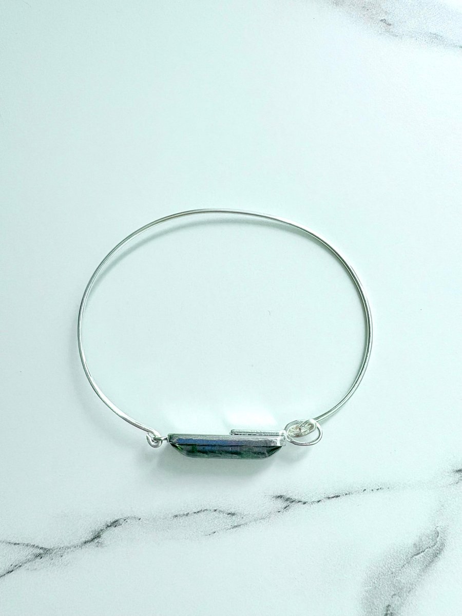 ⚡ Electric Tide Bangle | 7" Silver-Plated Wire Bracelet with Cranberry Bog Red Rectangle Charm | Handmade Coastal Charm Jewelry by Monique Faella Designs™ | MFD-00178 product image (4)