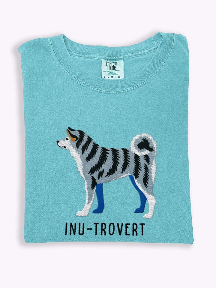 Inu-Trovert T-Shirt(Embroidered) of a Japanese Akita(Blue Brindle) product image (1)