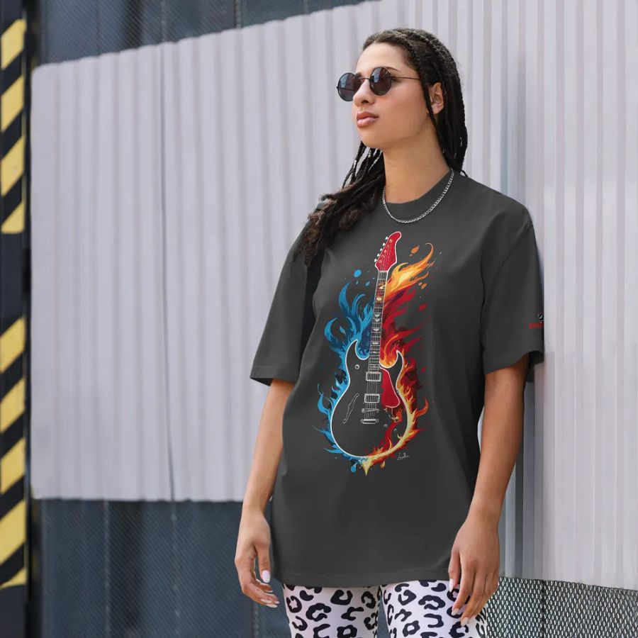 Flaming Water Electric Guitar - Premium Oversized Faded T-Shirt product image (2)