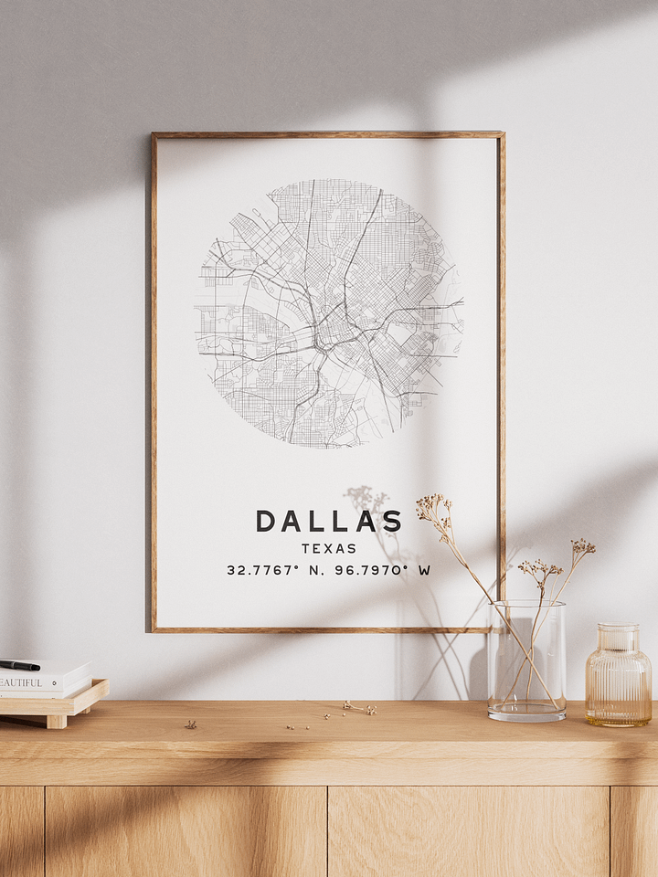Dallas Street Map Poster – White Minimalist Circular City Art product image (1)