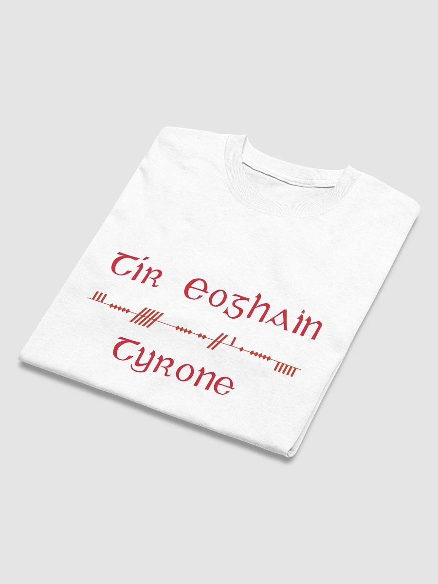 Tyrone/Tír Eoghain, Scholastic style Ogham, white printed T-shirt product image (3)