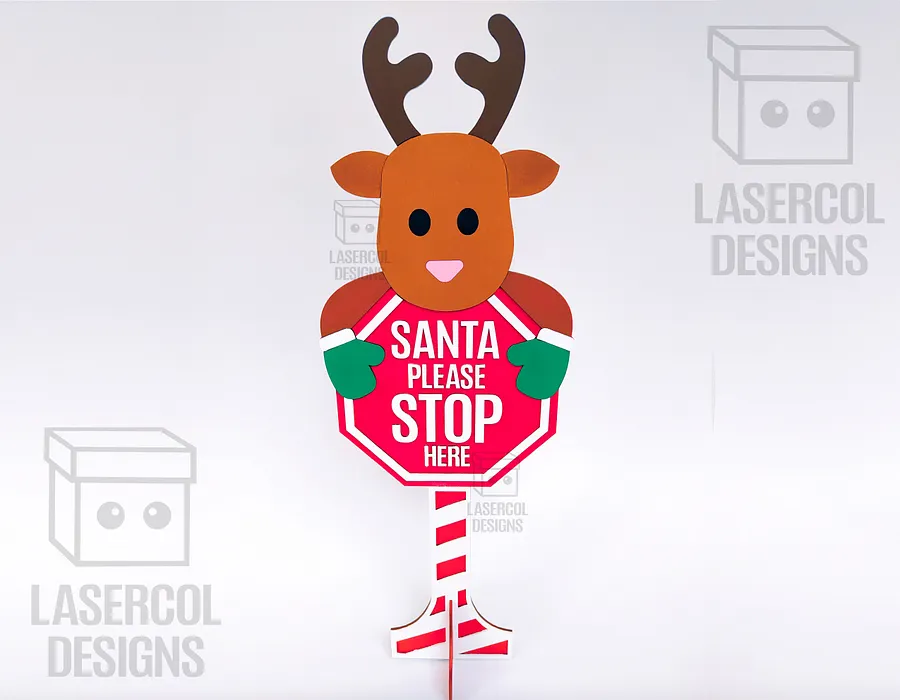 Santa Please Stop Here Sign (Reindeer) - Laser Cut Files product image (4)