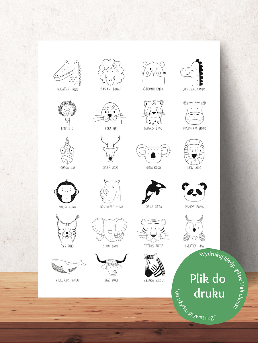 Plakat Zwierzęta A-Z - Plakat z Rysunkami Zwierząt - Plakat Dla Dzieci - Pliki Do Druku product image (1)