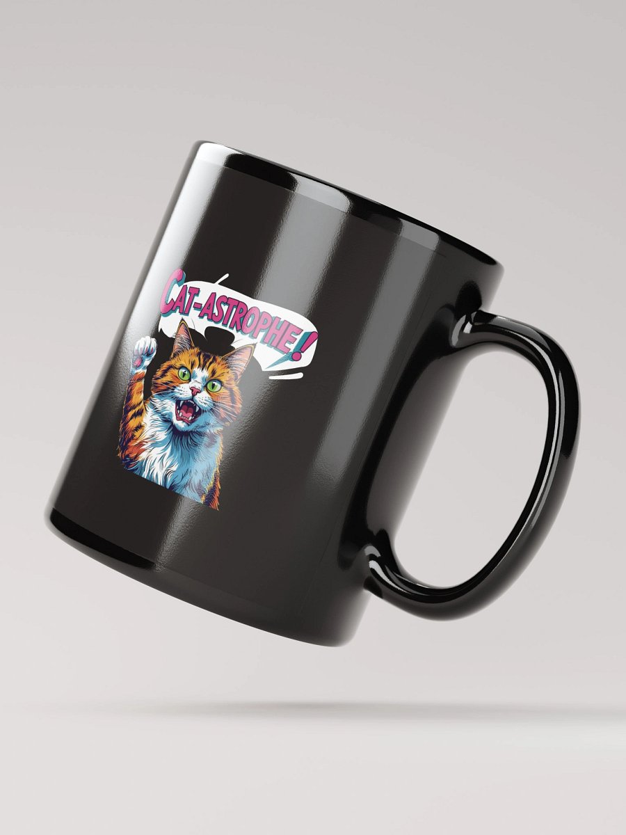 'Cat-astrophe!' Funny Cat Mug | Retro Comic & Punny Black Cup product image (2)