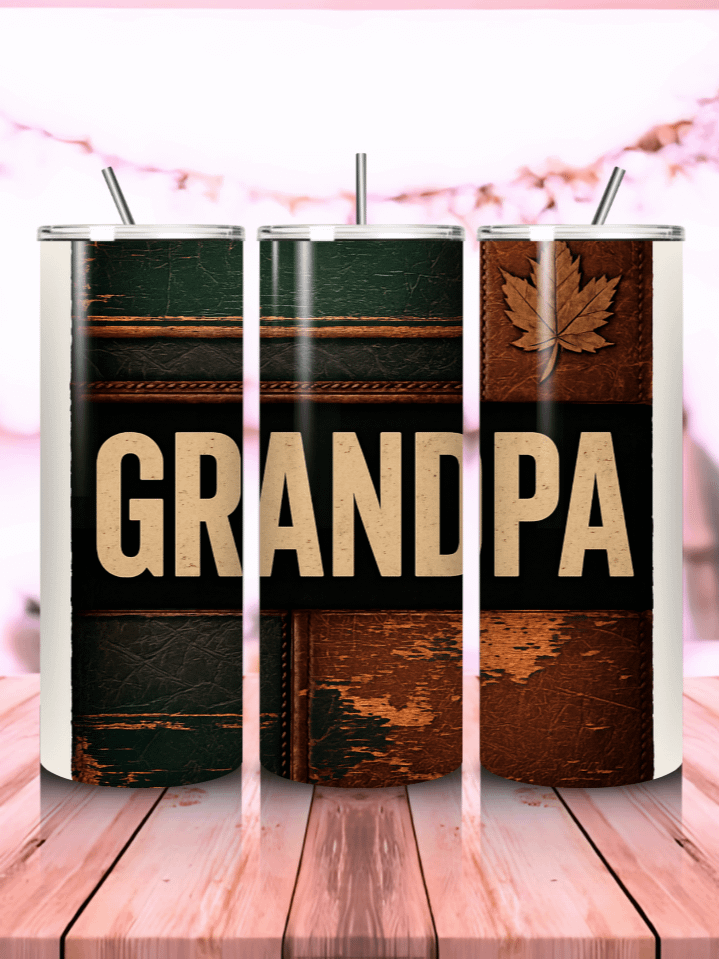 Woodgrain and Leather Grandpa Tumbler Wrap PNG – 20oz Skinny Sublimation Design with Rustic Wood & Brown Leather Textures – Perfect Gift for Grandfathers – 300 DPI Instant Digital Download product image (1)