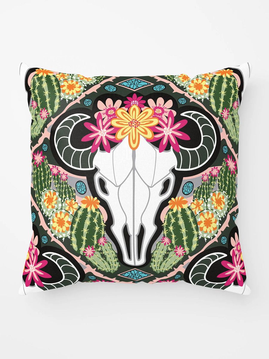 Western Americana Cacti Cow Pillow | by Monique Faella Designs™ | All-Over Print Pillow | Classic Comfort | Machine-Washable | Hidden Zipper | 100% Polyester product image (5)