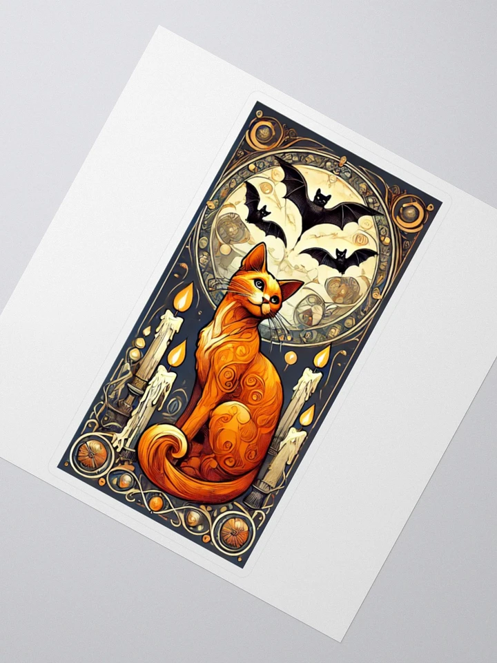 Art Nouveau Orange Cat and Bats Vinyl Sticker – Enchanting Night Decor product image (2)