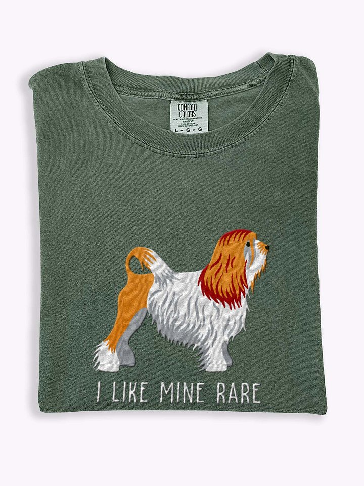 I Like Mine Rare T-Shirt(Embroidered) of a Lowchen(Brown & White) product image (1)