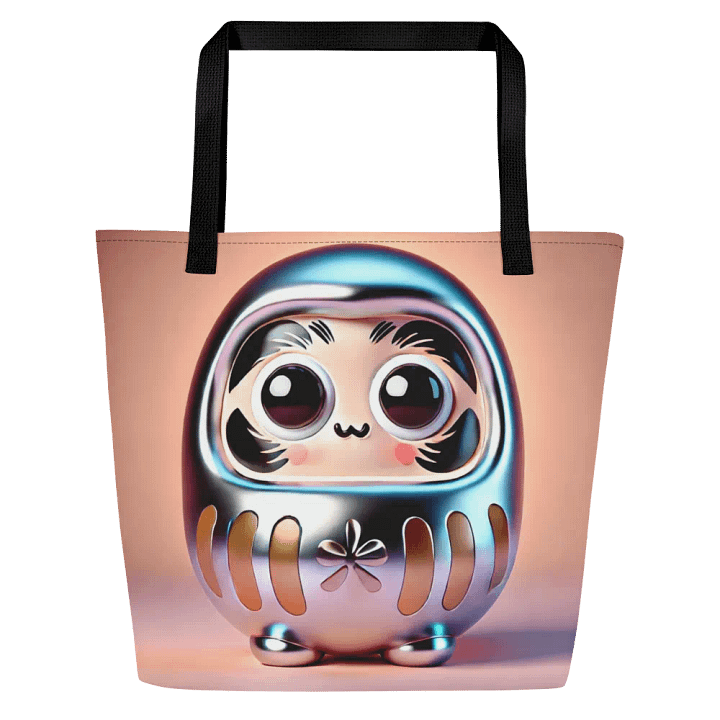 Silver Smile Daruma Tote: Creamy Bliss with a Cheeky Twist! product image (1)