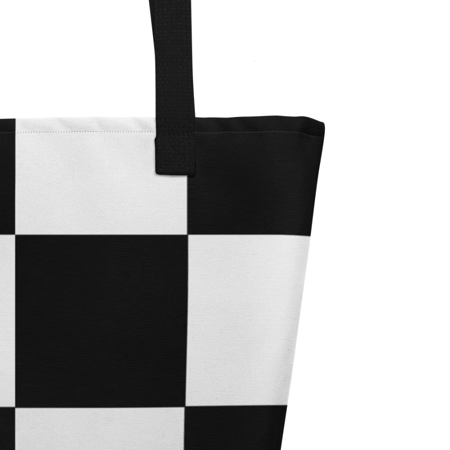 Black and White Big Squares/All-Over Print Large Tote Bag w/ Pocket by Sublicolor product image (2)