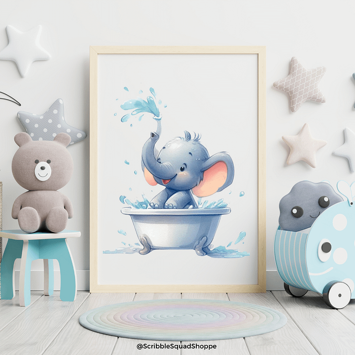 Elephant in Tub - Fun Bathroom Wall Art for Kids product image (2)