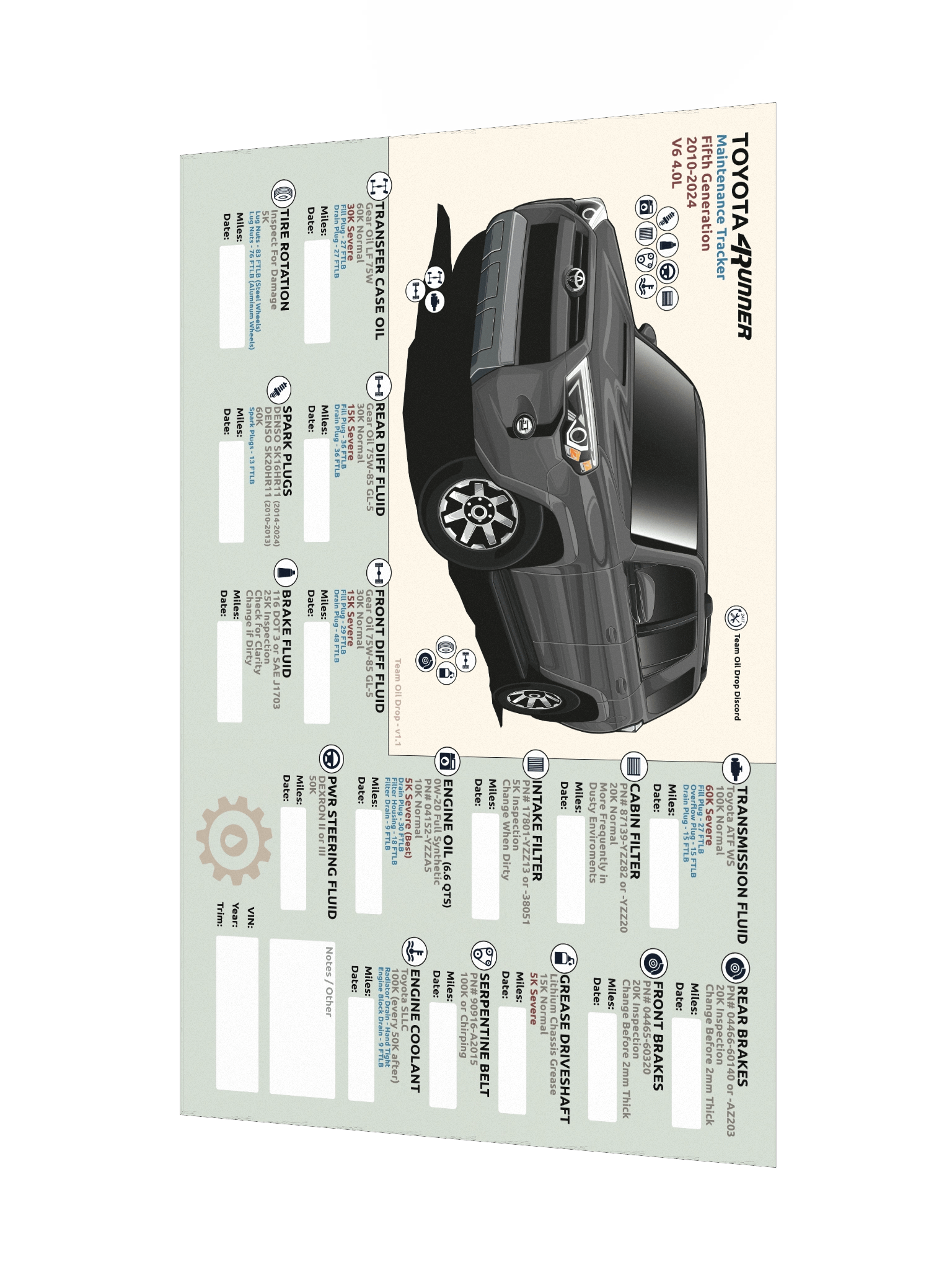 5th GEN 4Runner MAINTENANCE TRACKER V1.1 - Magnetic product image (4)