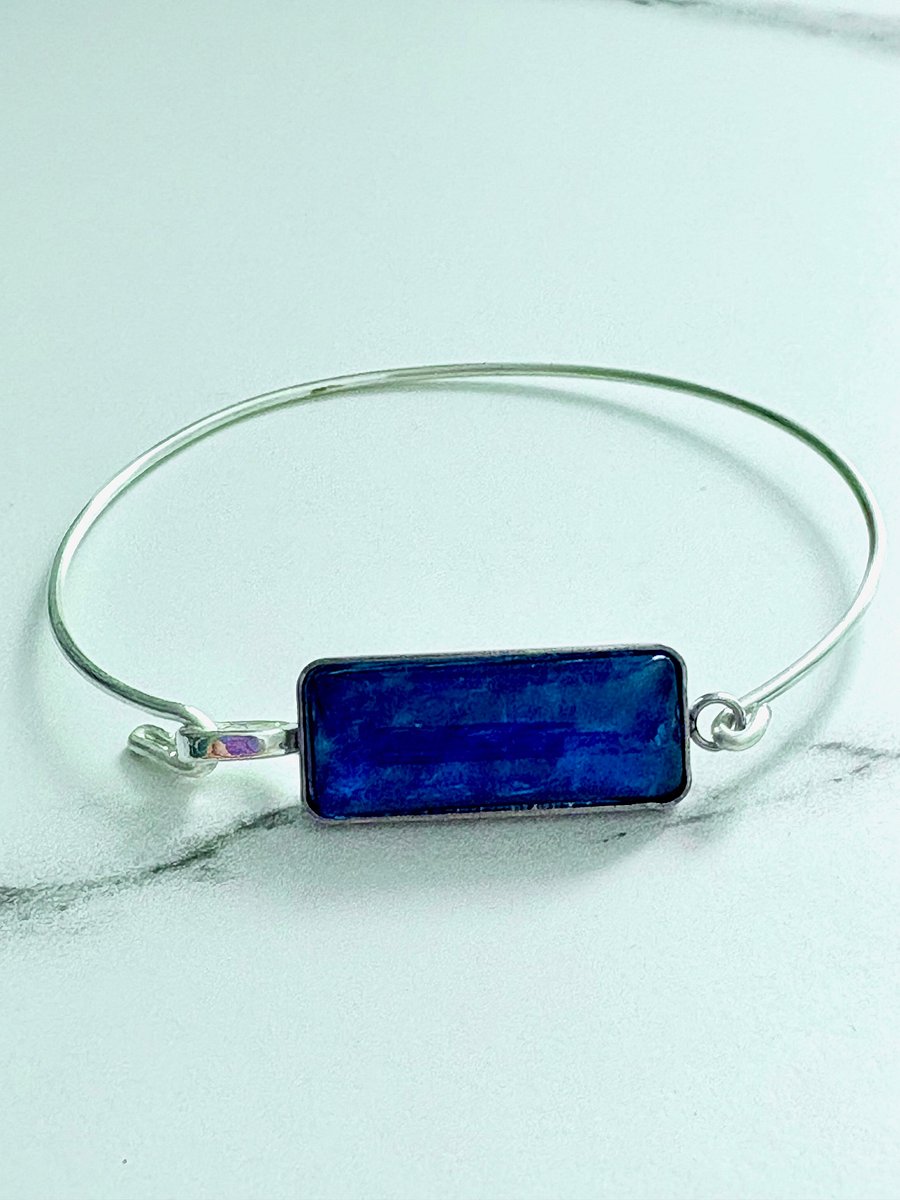 ⚡ Electric Tide Bangle | 6.75" Silver-Plated Wire Bracelet with Purply Blue Rectangle Charm | Handmade Coastal Charm Jewelry by Monique Faella Designs™ | MFD-00177 product image (1)