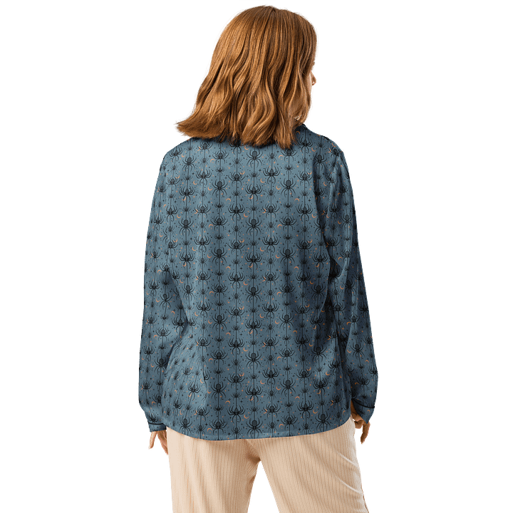 Spooky Spiders Halloween Pajama Shirt in Soft Indigo product image (2)