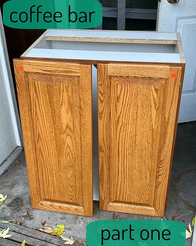 Upper cabinet to coffee bar, part one!
I bought an upper cabinet at the Habitat for Humanity ReStore to turn in to a coffee b...
