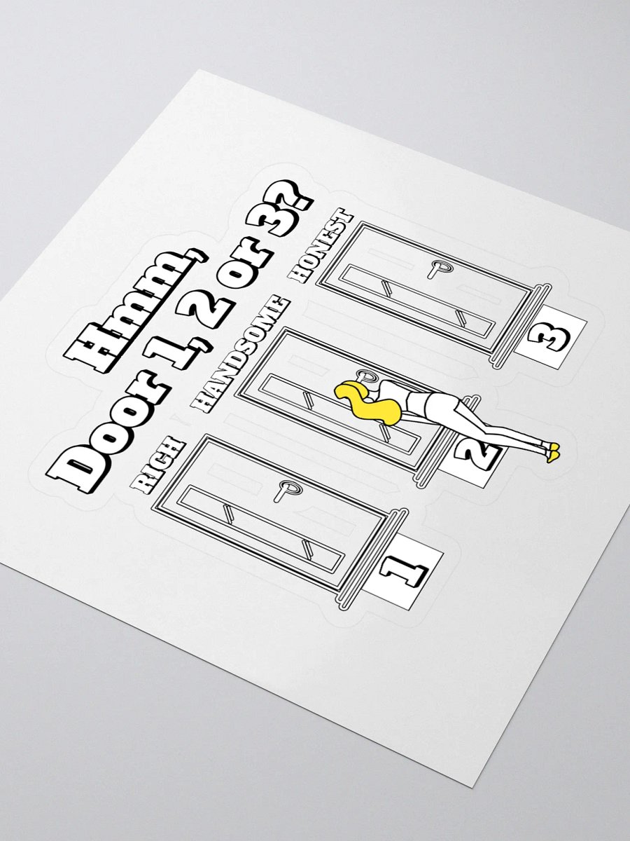 Hmm, Door 1, 2, 3? Funny Humorous Sticker product image (3)