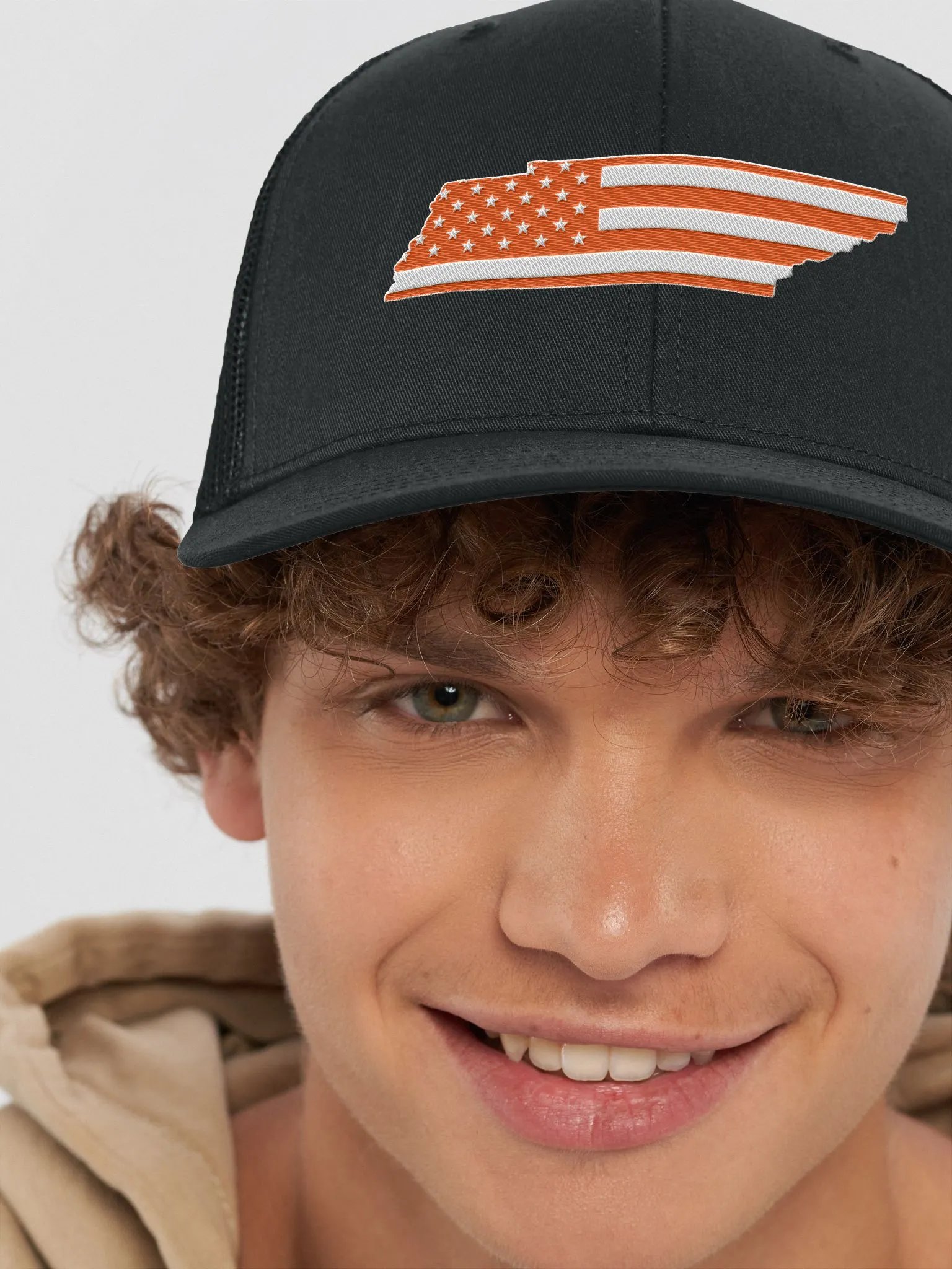 Orange American Flag Tennessee State Trucker Hat product image (8)